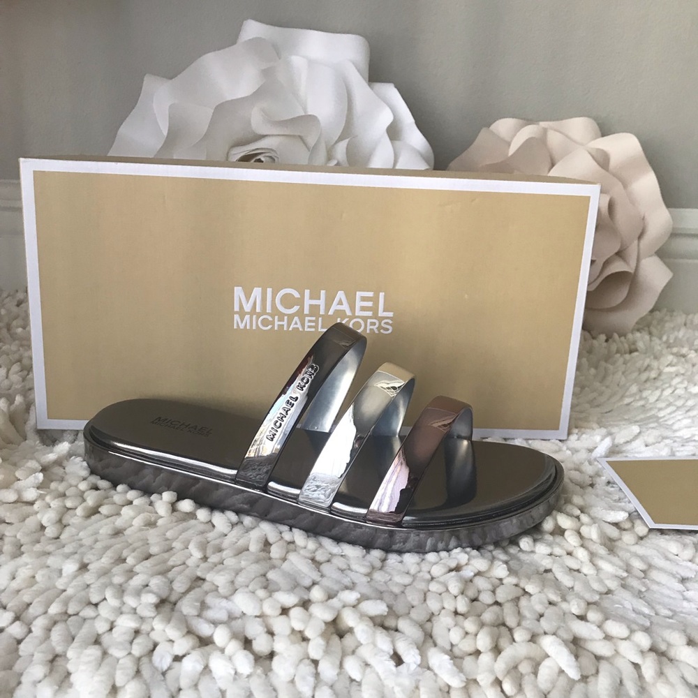 Michael Kors Keiko Slide Sandals Gunmetal/Silver